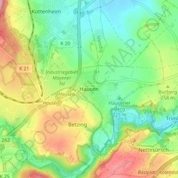 Carte topographique Hausen, altitude, relief