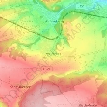 Carte topographique Wolferode, altitude, relief