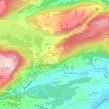 Carte topographique Les Vacheries dessus, altitude, relief