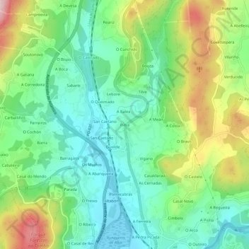 Carte topographique Pidre, altitude, relief
