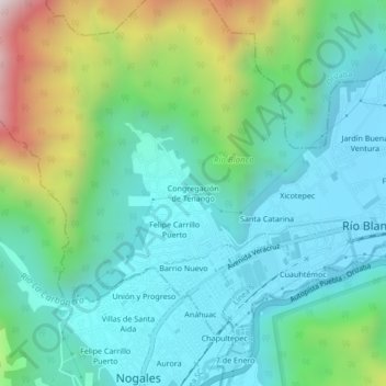 Carte topographique Congregación de Tenango, altitude, relief