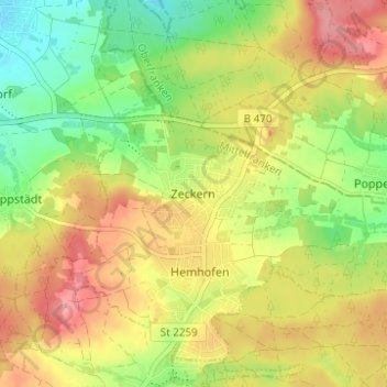 Carte topographique Zeckern, altitude, relief