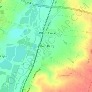 Carte topographique Offord Darcy, altitude, relief