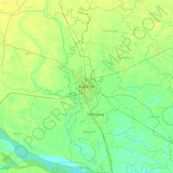 Carte topographique Katihar, altitude, relief