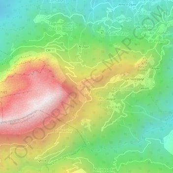 Carte topographique Tizi Mellal, altitude, relief