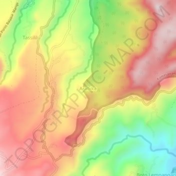 Carte topographique Arabika, altitude, relief