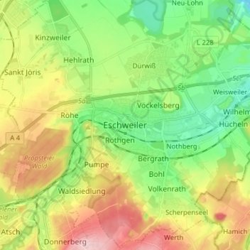 Carte topographique Eschweiler, altitude, relief