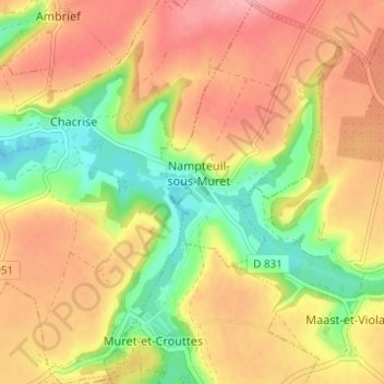 Carte topographique Beaucourt, altitude, relief