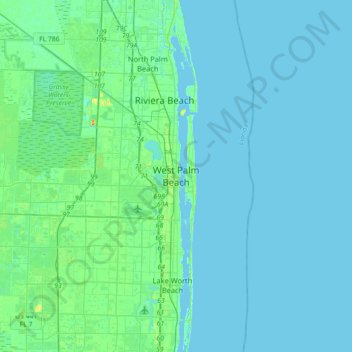 Carte topographique West Palm Beach, altitude, relief