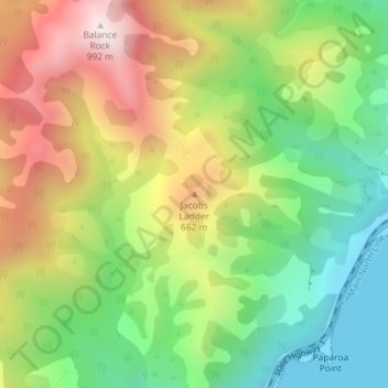Carte topographique Jacobs Ladder, altitude, relief