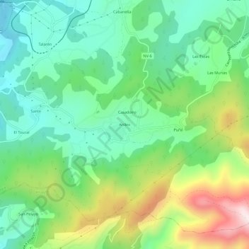 Carte topographique Anleo, altitude, relief