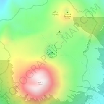 Carte topographique Mount Lokon, altitude, relief