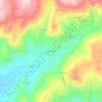 Carte topographique Pedregais, altitude, relief