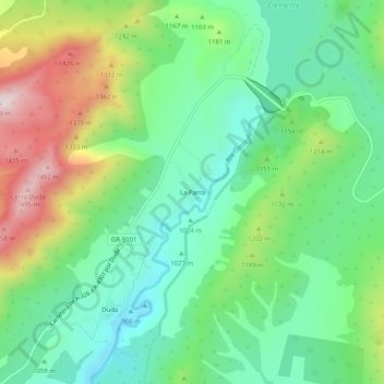 Carte topographique La Parra, altitude, relief