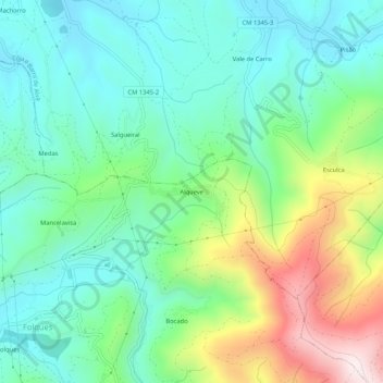 Carte topographique Alqueve, altitude, relief