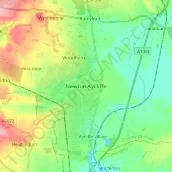 Carte topographique Newton Aycliffe, altitude, relief