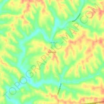 Carte topographique Ashbrook, altitude, relief