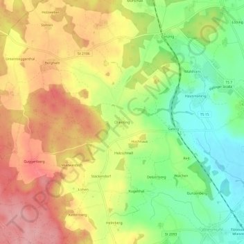 Carte topographique Ollerding, altitude, relief