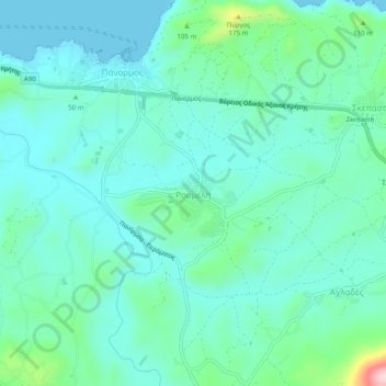 Carte topographique Ρουμελή, altitude, relief