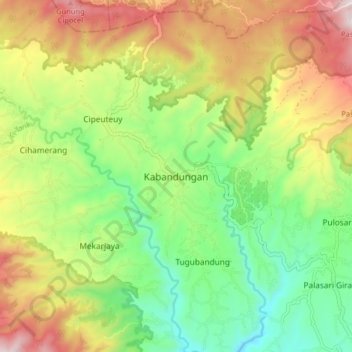 Carte topographique Kabandungan, altitude, relief