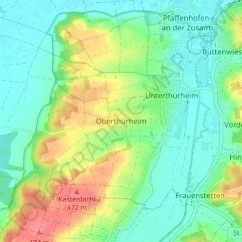 Carte topographique Oberthürheim, altitude, relief