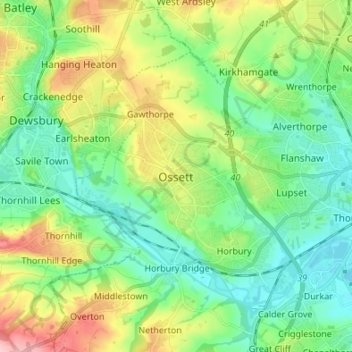 Carte topographique Ossett, altitude, relief