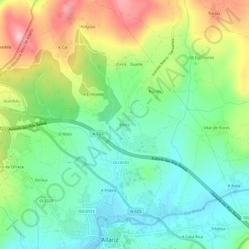 Carte topographique Roiriz, altitude, relief