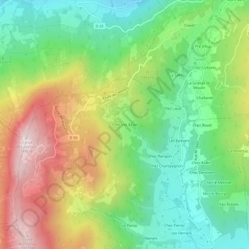 Carte topographique Chez Les Baud, altitude, relief
