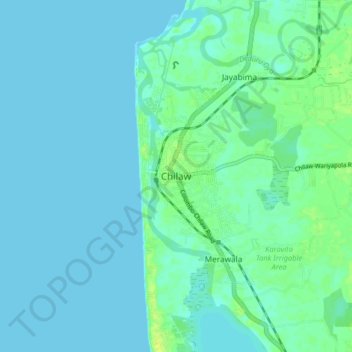 Carte topographique Chilaw, altitude, relief