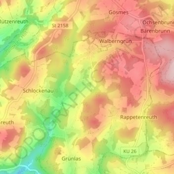 Carte topographique Hüttenbach, altitude, relief