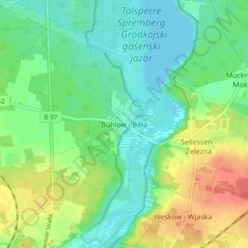 Carte topographique Bühlow, altitude, relief