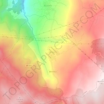 Carte topographique Alhões, altitude, relief