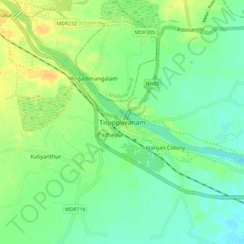 Carte topographique Tirupuvanam, altitude, relief