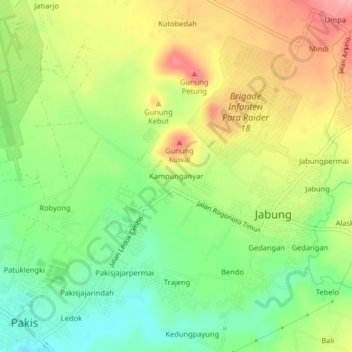 Carte topographique Kampunganyar, altitude, relief