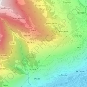 Carte topographique Lin Blanc, altitude, relief