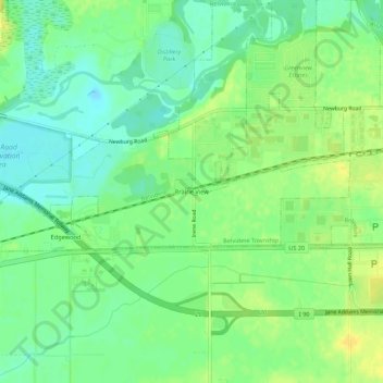 Carte topographique Prairie View, altitude, relief