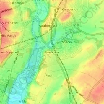 Carte topographique Hoobrook, altitude, relief