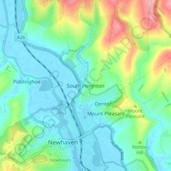 Carte topographique South Heighton, altitude, relief