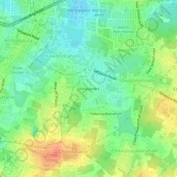 Carte topographique Junnasandra, altitude, relief
