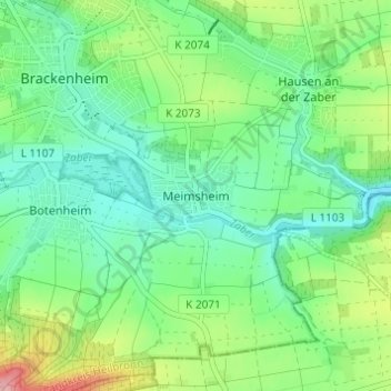 Carte topographique Meimsheim, altitude, relief