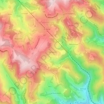 Carte topographique Rechagny, altitude, relief