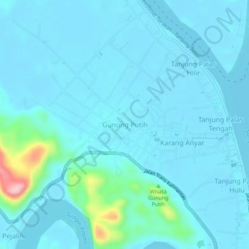 Carte topographique Gunung Putih, altitude, relief