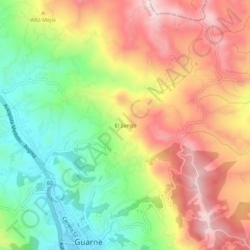 Carte topographique El Sango, altitude, relief