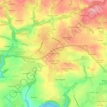 Carte topographique Kroas Ar Gorreg, altitude, relief
