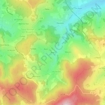 Carte topographique Vozel, altitude, relief