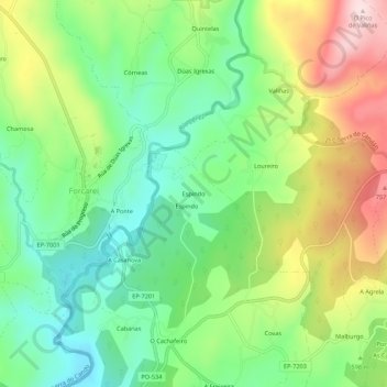 Carte topographique Espindo, altitude, relief