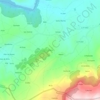 Carte topographique Outeiro, altitude, relief
