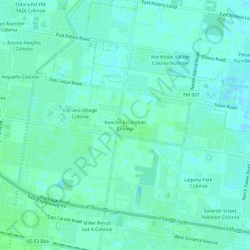 Carte topographique Rancho Escondido Colonia, altitude, relief