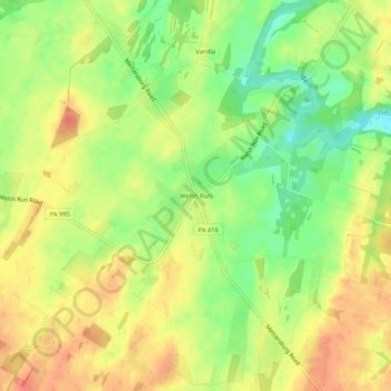 Carte topographique Welsh Run, altitude, relief