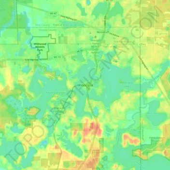 Carte topographique Minocqua, altitude, relief